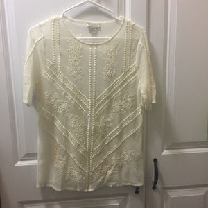 Lucky Brand Sheer Short Sleeve Top Sz S Boho